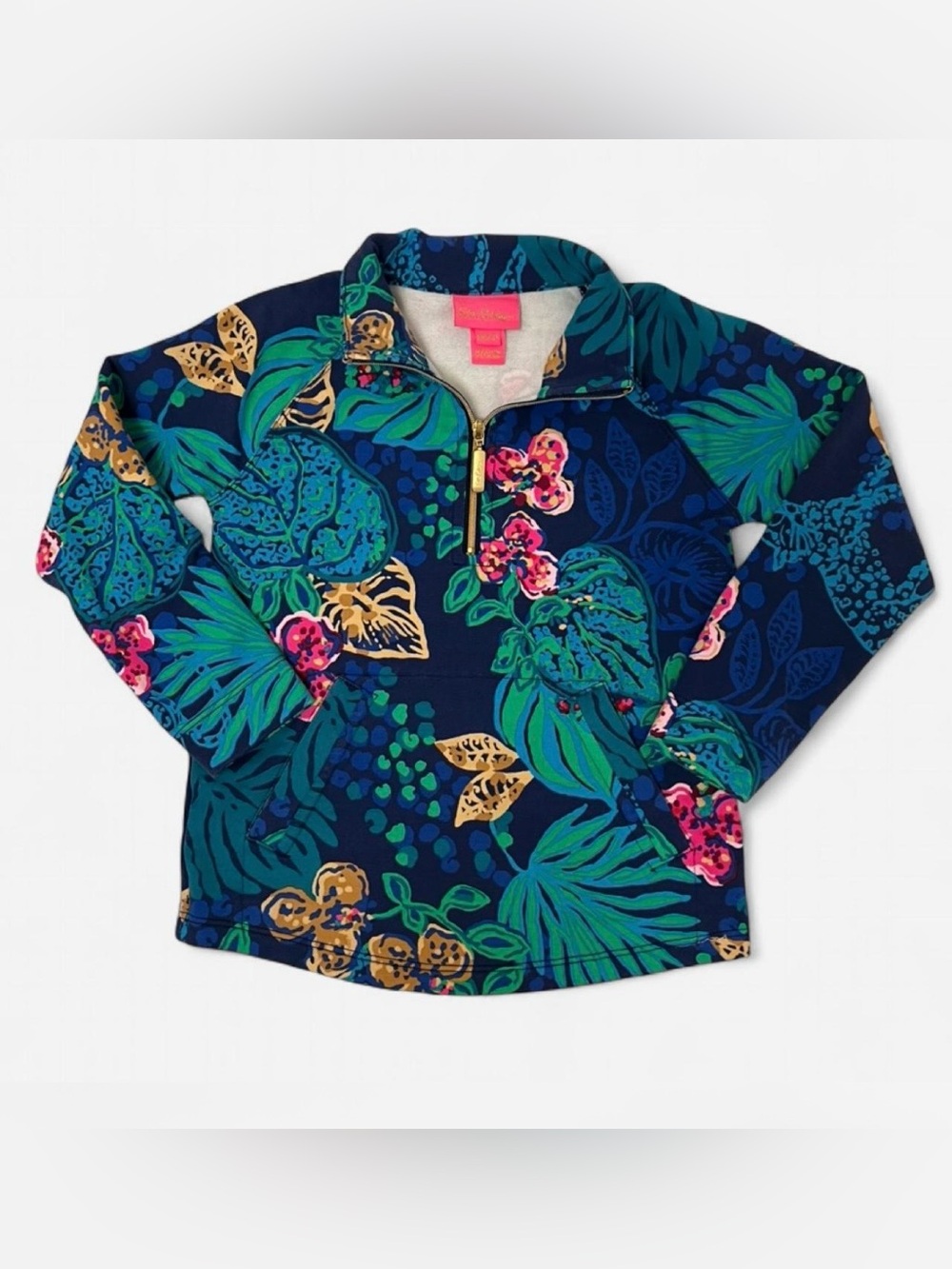 Lilly Pulitzer Navy Tropical Quarter-Zip Popover Little Girl’s XS Size 2/3